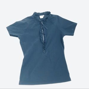 TORY BURCH NAVY BLUE SHORT-SLEEVE SWIM TOP